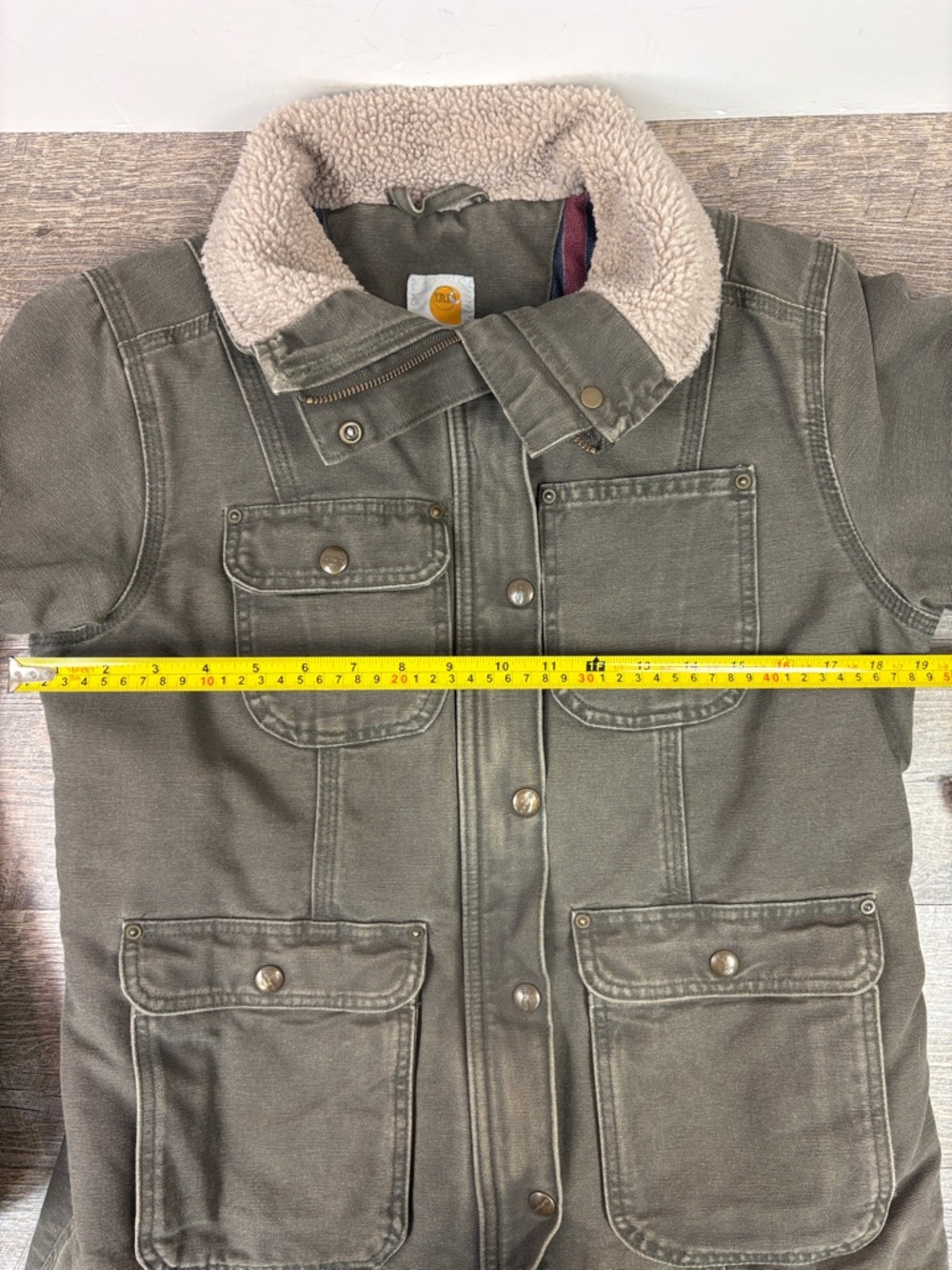 Carhartt Sherpa Lined Jacket Women’s Small 4/6 Olive Canvas Workwear Coat - Picture 9 of 10